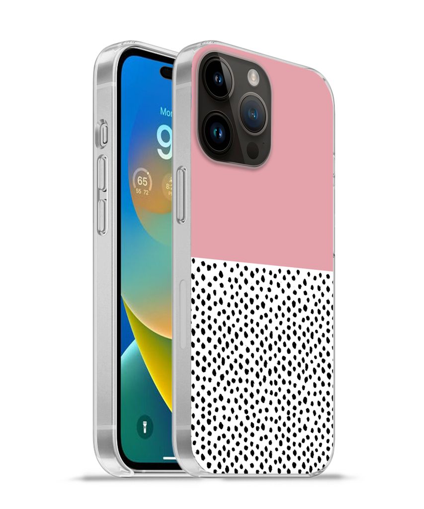 MuchoWow Handyhülle Schutzhülle Hülle für Apple iPhone 14 Pro Max Polka dots - Schwarz - Rosa Silikon Softcase Handy Hülle - Hardcover