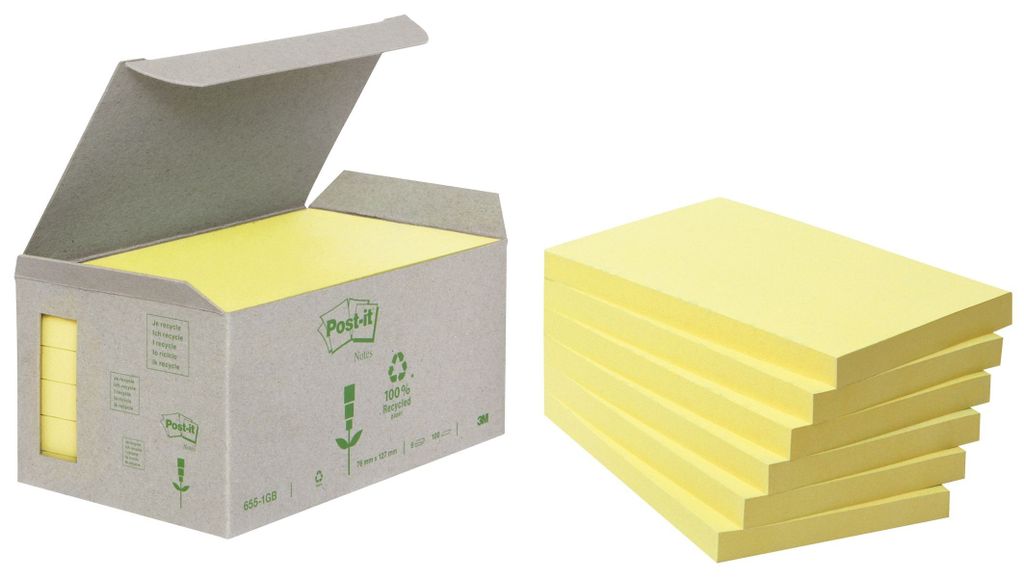 Post-it Haftnotizen Recycling 127 x 76 mm gelb 6 Blöcke á 100 Blatt