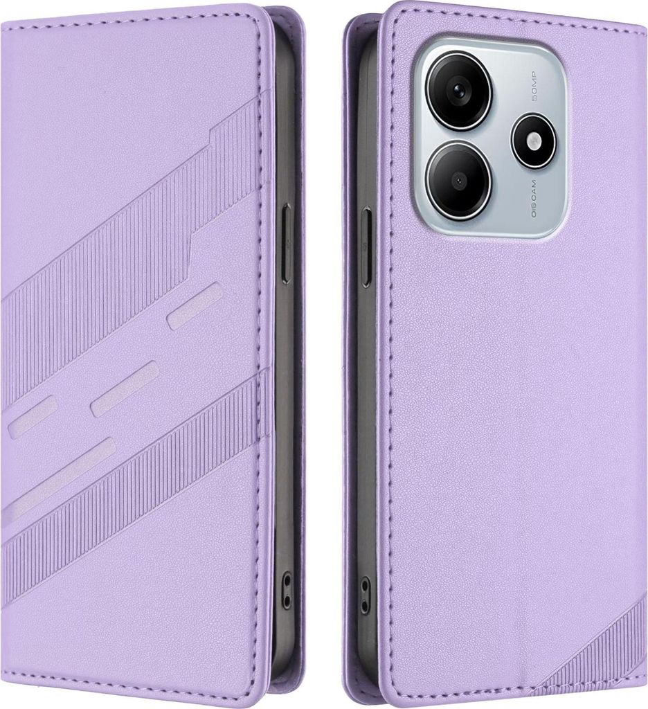 Hülle für Xiaomi Redmi Note 14 5G - Phonesta Embossed Lines Book Wallet Klapphülle - Lila