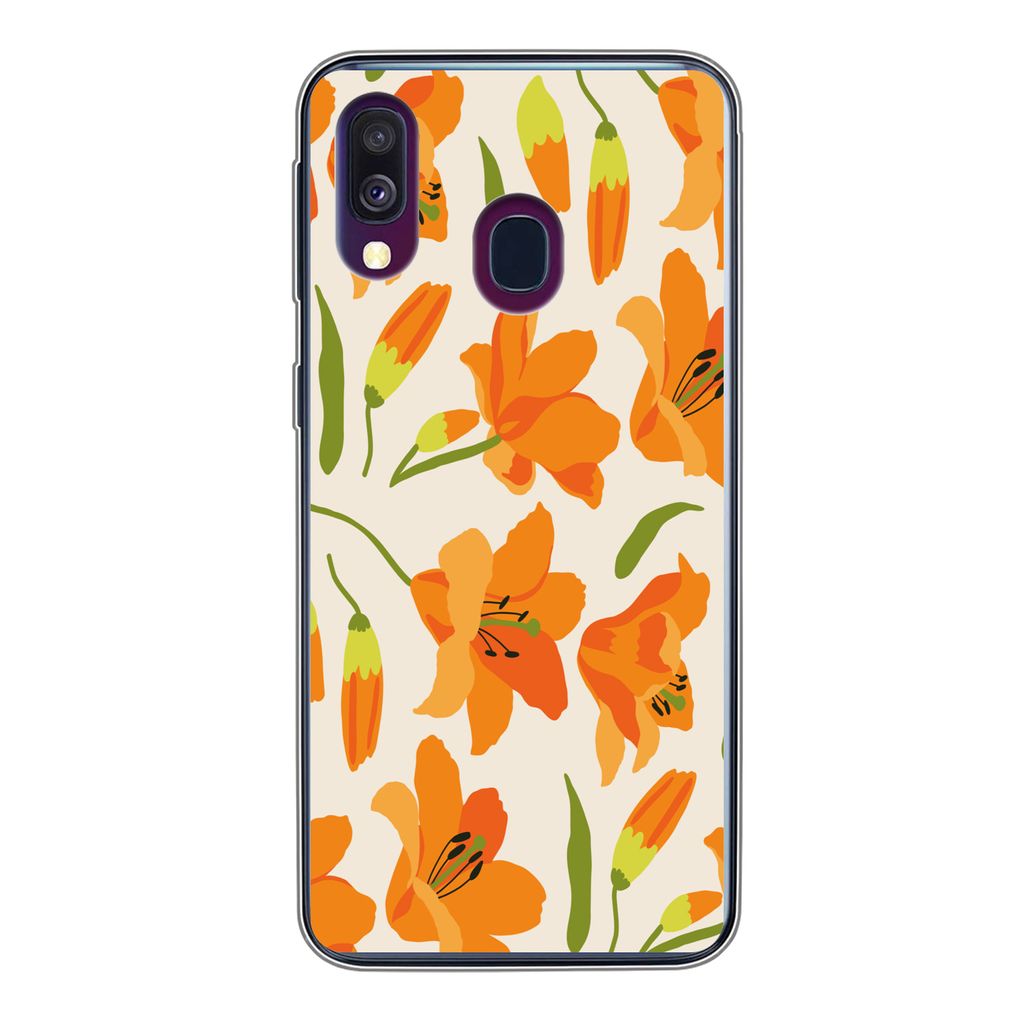 MuchoWow Handyhülle Schutzhülle Hülle für Samsung Galaxy A40 Blumen - Lilie - Muster Silikon Softcase Handy Hülle - Handy-Tasche