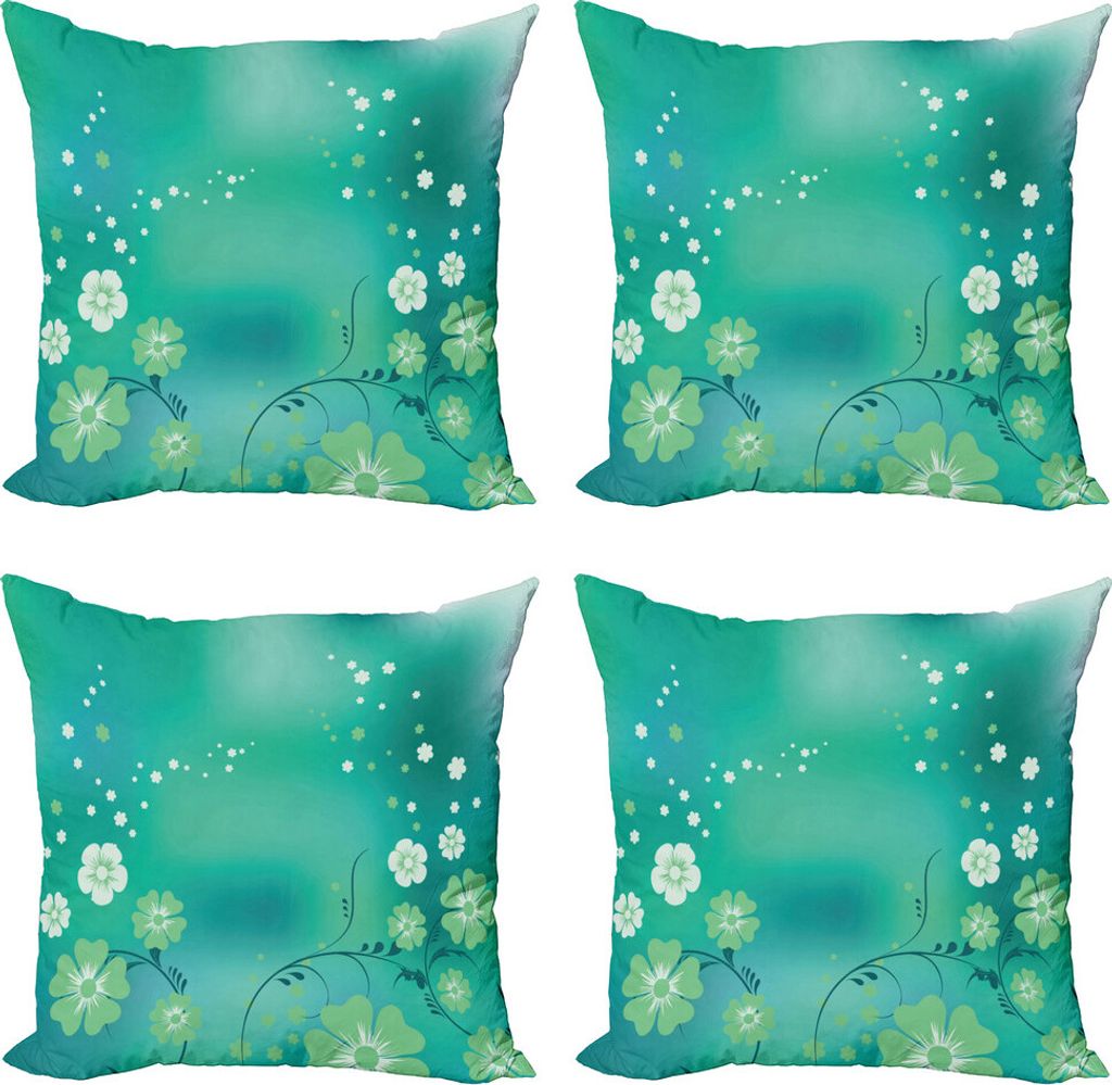 ABAKUHAUS Green Flower Kissenbezug Set (4 Stück), Flora, Moderner Doppelseitiger Digitaldruck, 45 cm x 45 cm, Pistazie Turquoise