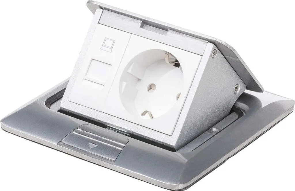Prise encastrée sol 2 fois RJ45 et Schuko en acier inoxydable robuste