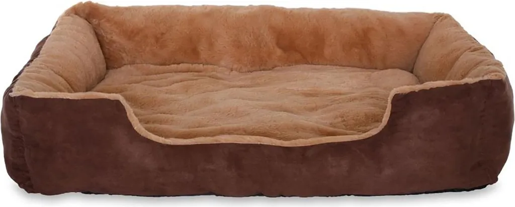 lettino per gatti lionto, soffice lettino con cuscino reversibile rimovibile e base antiscivolo, di facile manutenzione e moderno, 90x70 cm, marrone/beige