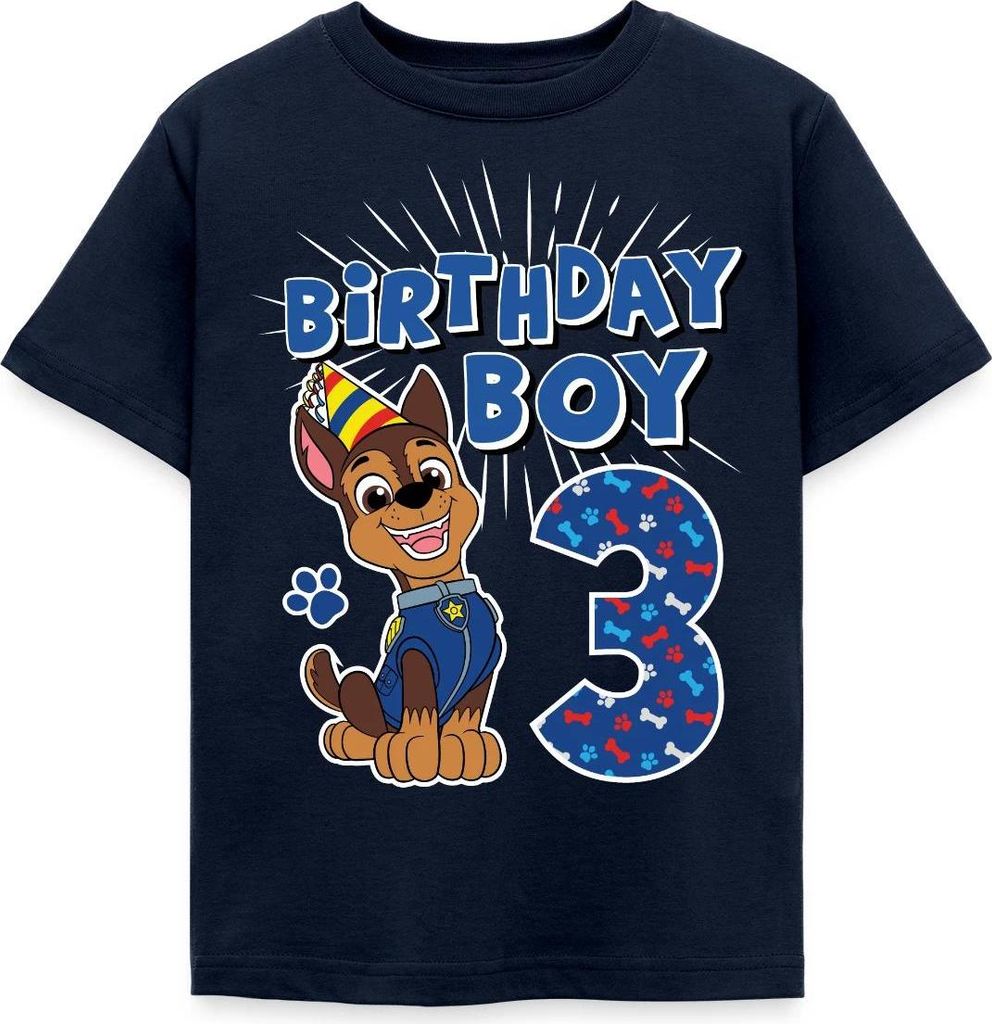 Spreadshirt Paw Patrol Chase 3 Jahre Alt 3. Geburtstag Kinder T-Shirt, 122/128 (7-8 Jahre), Navy
