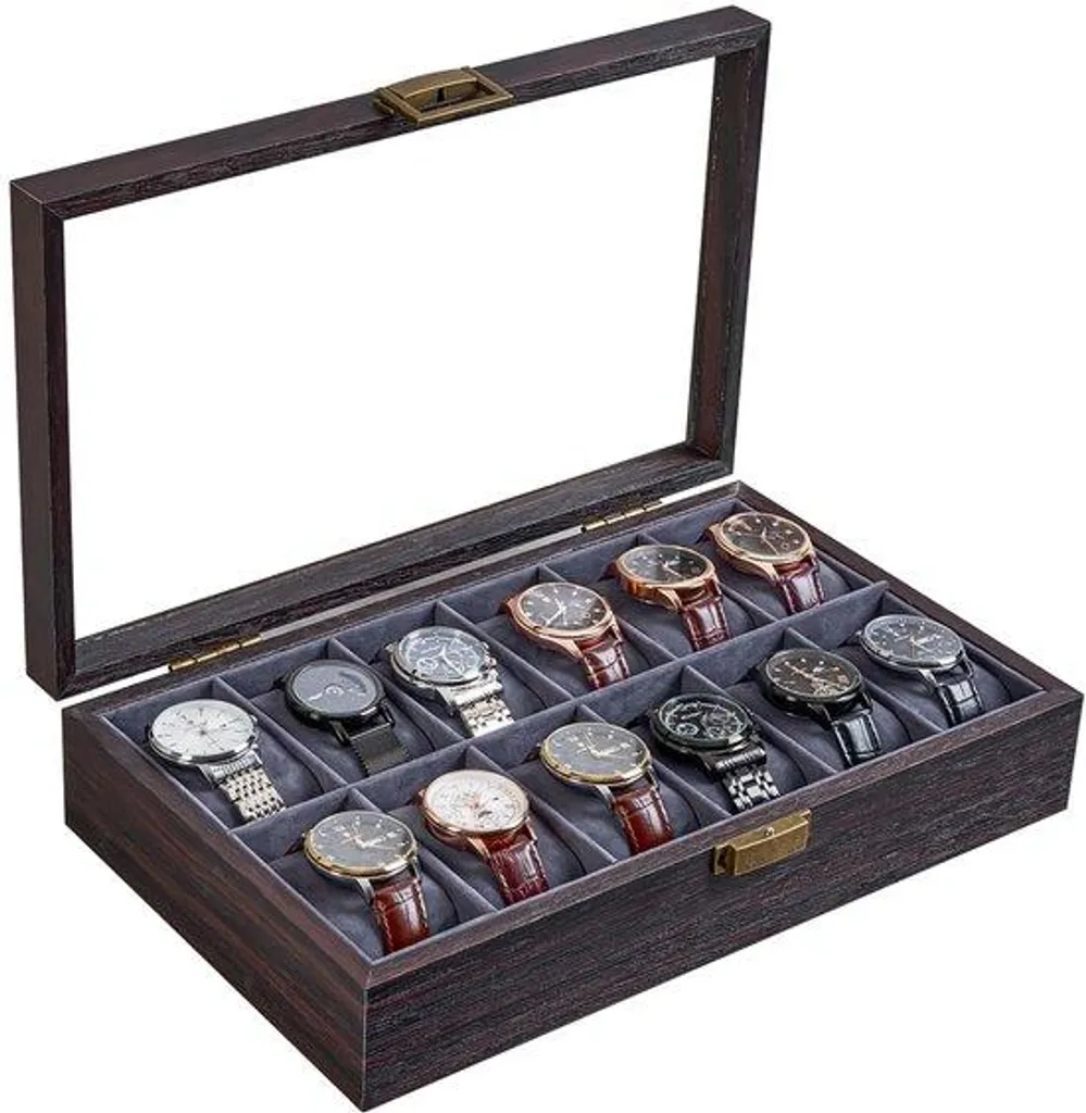 Rangement 12 montres en bois espresso - Protégez votre collection