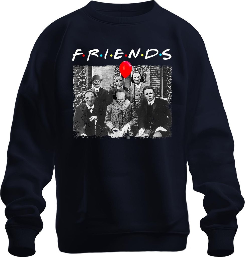 Horror Freunde Parodie Halloween Masken Pennywise Jason Michael Uni Sweatshirt Pullover, Navy, M