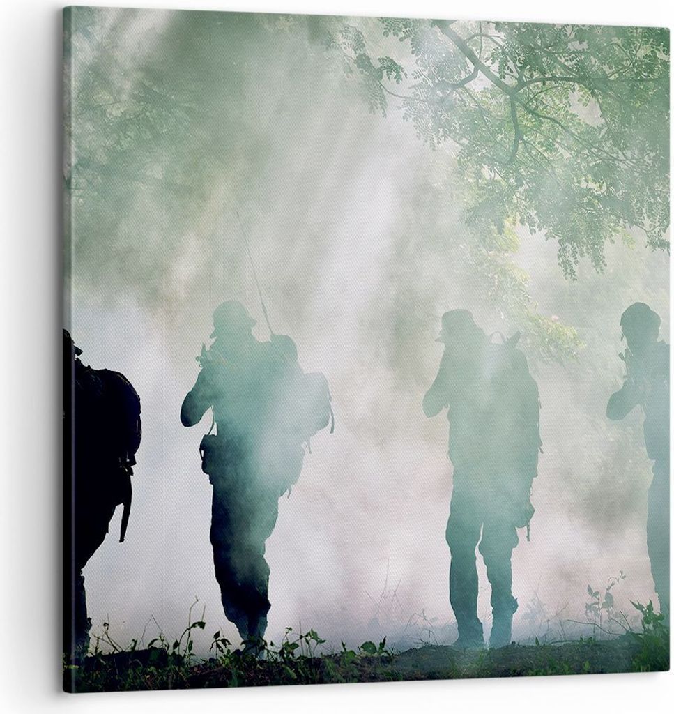Bild auf Leinwand - Leinwandbild - Soldat Gewehr - 60x60cm - Wand Bild - Wanddeko - Wandbilder - Leinwanddruck - Bilder - Kunstdruck - Wanddekorati...