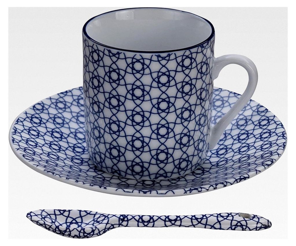 Espresso-Set Nippon Blue blau-weiß, 18-teilig, 6 Espresso-Tassen mit Untertassen und Löffeln, asiatisches Porzellan, japanisches Design, inklusiv...