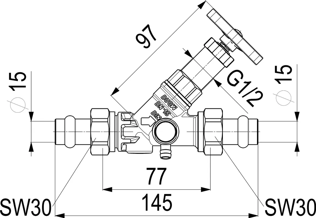 Vanne à écoulement libre JS Press AG Multi DN15 avec vidange 15mm - 2