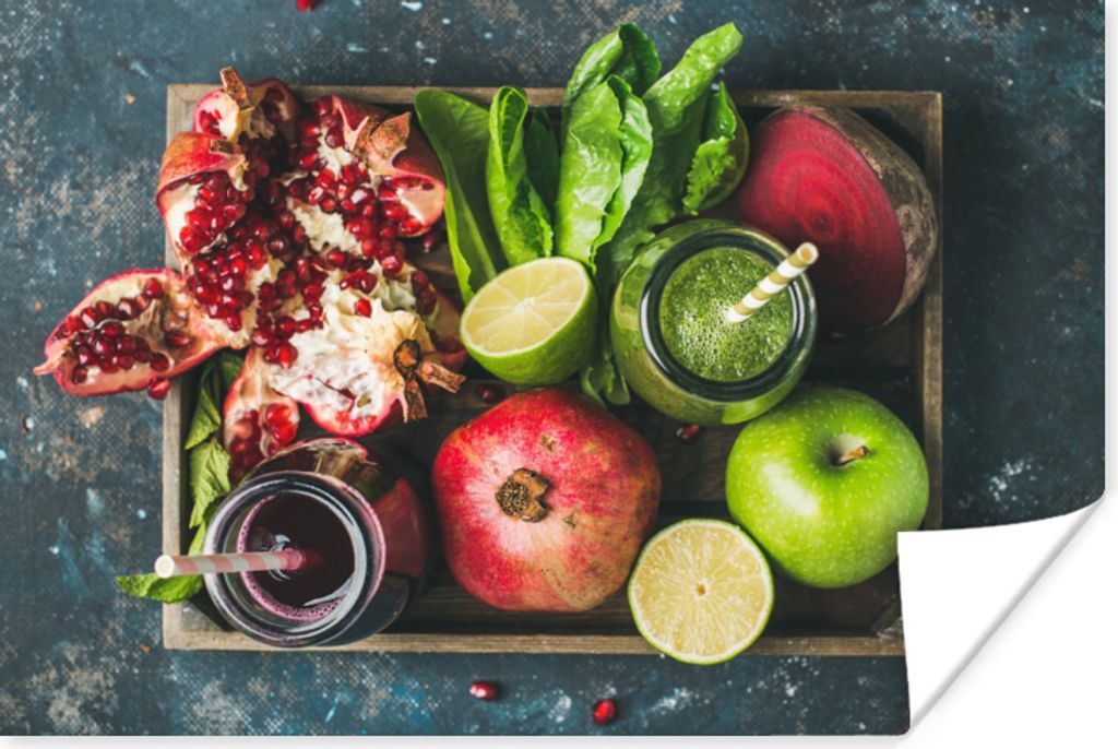 MuchoWow Poster Obstkiste - Obst - Smoothie 90x60 cm - Schlafzimmer