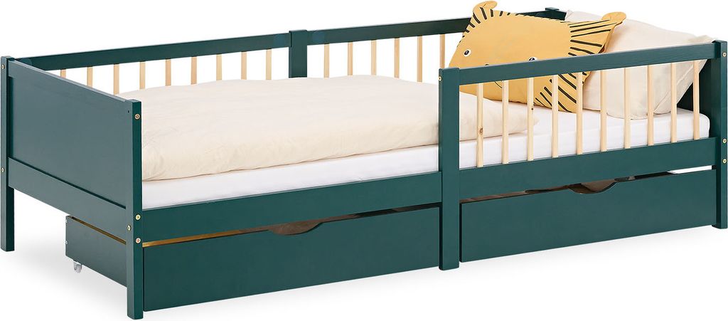 Cadre de lit 90x200 cm avec 2 Tiroirs Lit enfant Vert Lit Image du produit 