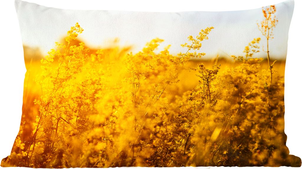 MuchoWow Zierkissen Sofakissen Wohnzimmer Dekokissen 50x30 cm Ockergelbes Blumenfeld - Wohnzimmerdekoration - Polster mit Photo