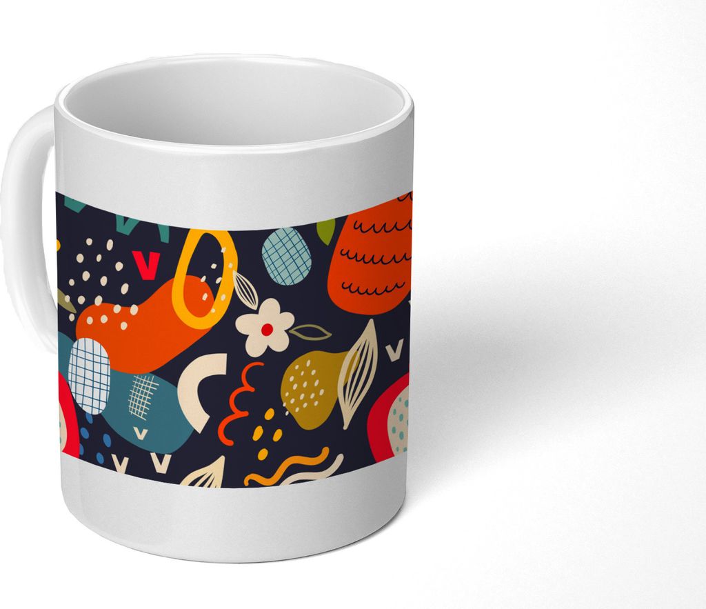 MuchoWow Tasse Kaffeetasse Kaffeebecher 350 ml Lebensmittel - Ananas - Drachenfrucht - Abstrakt - Blau Teetasse - Fototasse - Becher - Keramikbec...