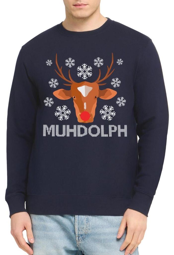Spreadshirt Muhdolph Rentier Ugly Christmas Uni Pullover, XL, Navy