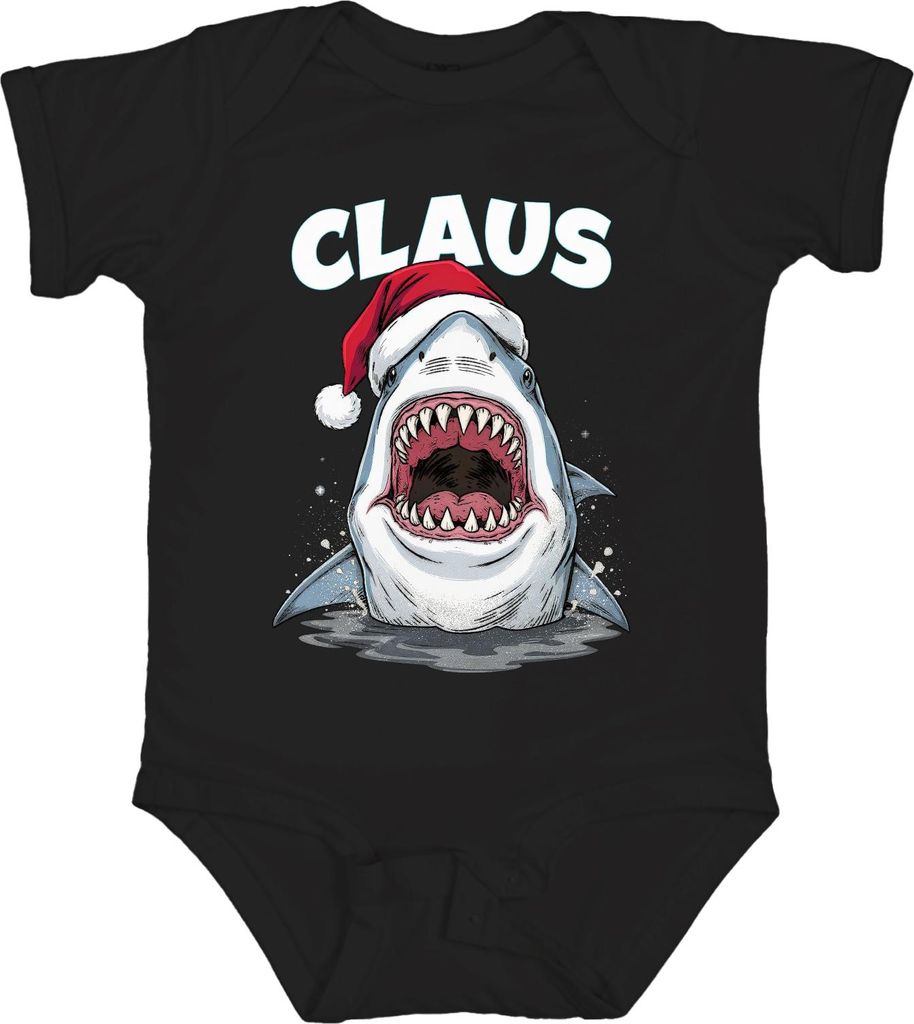 CLAUS Weihnachten Haifisch Weihnachtsmütze Hai Film Parodie Unisex Baby Body, Schwarz, 0/3