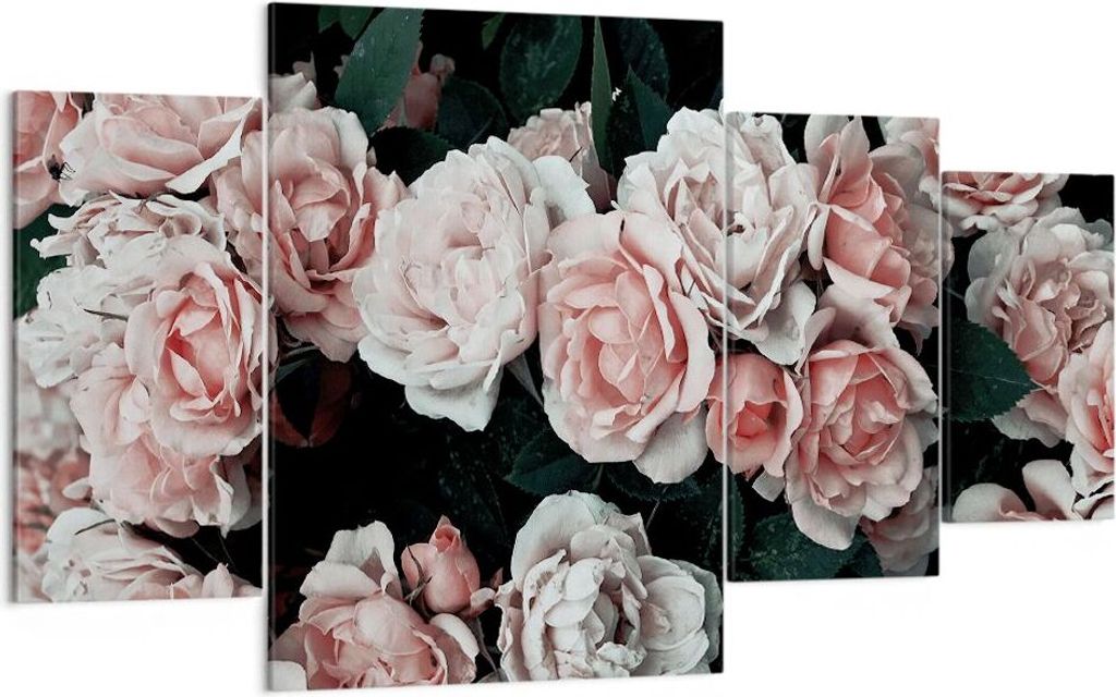 Bild auf Leinwand - Leinwandbild - 4 Teile - Rosen Blumen Blätter - 160x90cm - Wand Bild - Wanddeko - Wandbilder - Leinwanddruck - Bilder - Wandde...