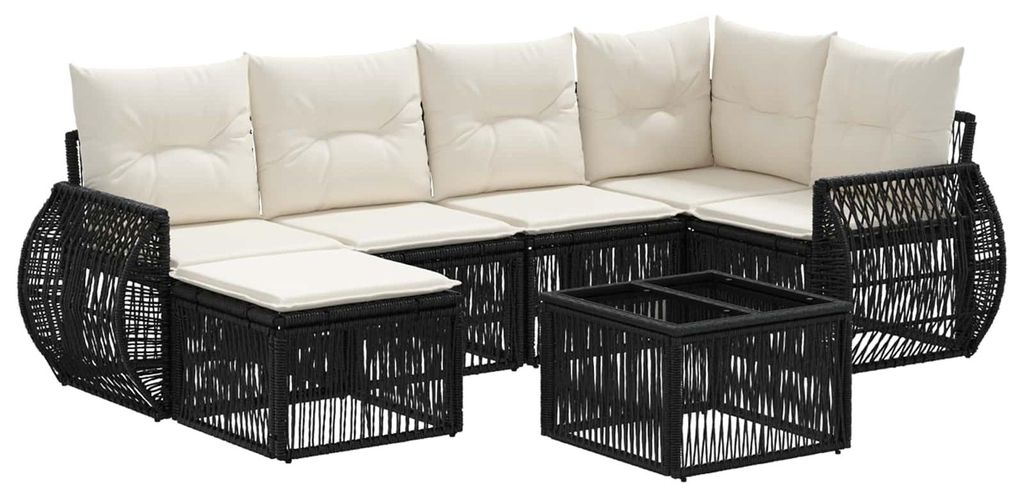 vidaXL Gartensofa-set 7 pcs Schwarz und Cremeweiß Poly-Rattan
