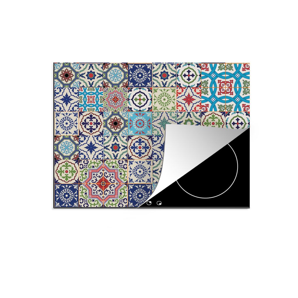 KitchenYeah Herdabdeckplatte Blumen - Muster - Grün - Blau , 70x52cm, Küche Deko, Glaskeramikkochfeld Herdabdeckung, Abdeckplatte fùr Kochfeld