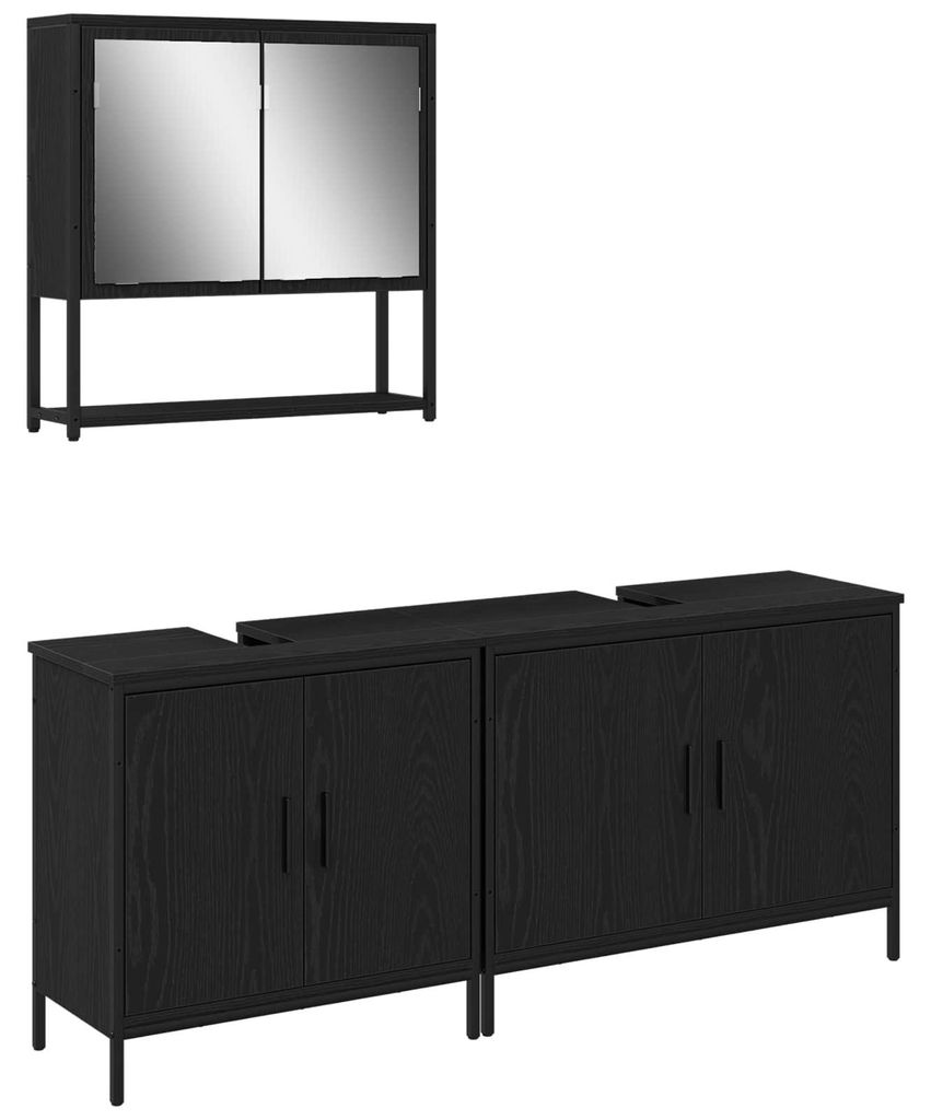Badezimmermöbel-Set mit Regal 3 pcs Schwarz Holzwerkstoff
