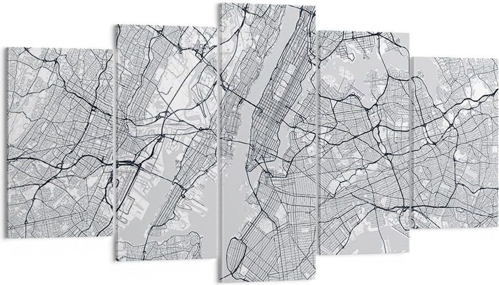 Bild auf Leinwand - Leinwandbild - 5 Teile - Neu York Karte - 160x85cm - Wand Bild - Wanddeko - Wandbilder - Leinwanddruck - Bilder - Wanddekoratio...