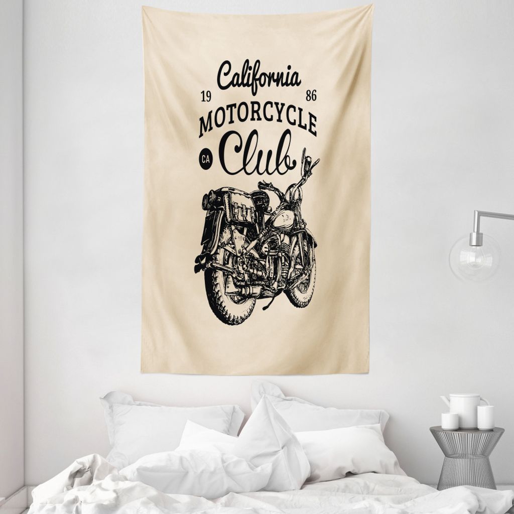 ABAKUHAUS Motorrad Wandteppich und Tagesdecke, Vintage Chopper Bike aus Weiches Mikrofaser Stoff Waschbar ohne Verblassen Digitaldruck, 140 x 230 c...