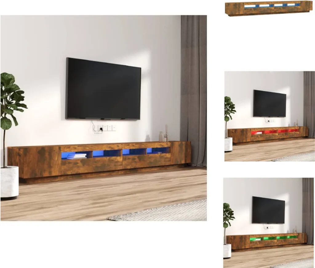 Meuble TV Mural Chêne Fumé avec LED Intégrées - Ensemble de 3 Éléments