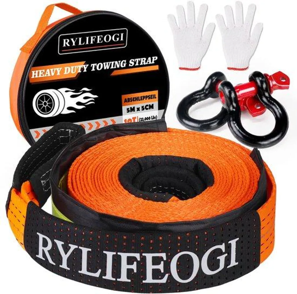 Sangle de dépannage renforcée 10 tonnes avec crochets acier et gants