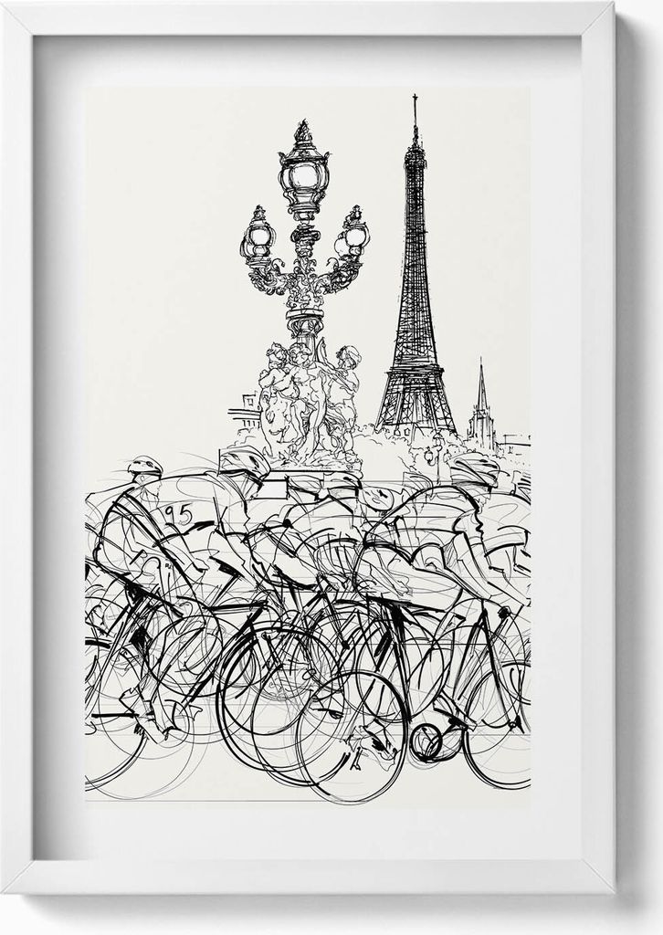 Abstraktion eines Radrennens– Wandbild mit Rahmen – Gerahmtes Bild – Wanddekoration – 40x60 cm – Weiß