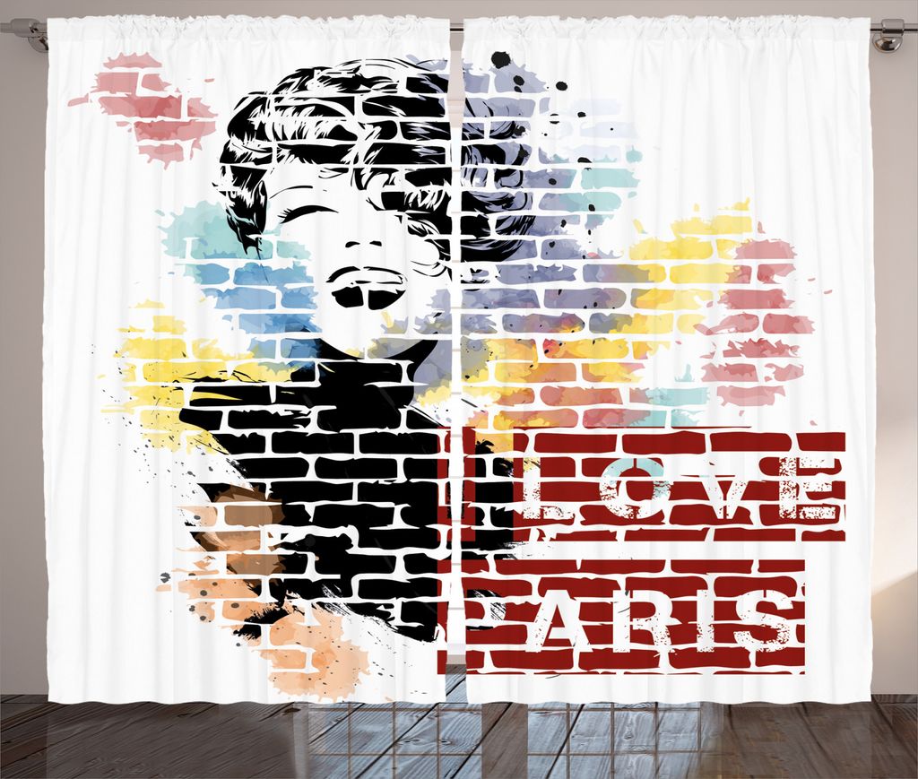 ABAKUHAUS Paris Rustikaler Gardine, Mode Mädchen Graffiti, Schlafzimmer Kräuselband Vorhang mit Schlaufen und Haken, 280 x 225 cm, Mehrfarbig