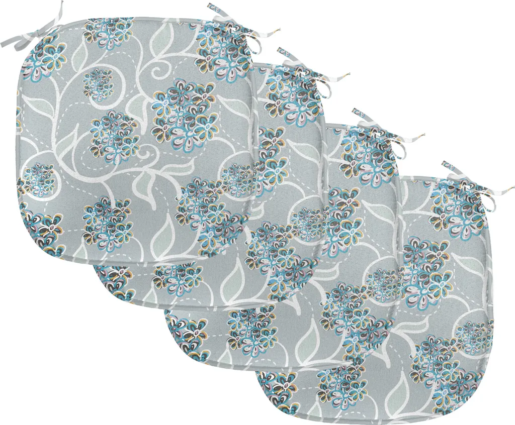 ABAKUHAUS Cuscini decorativi per sedie da sala da pranzo, bouquet di margherite, cuscini decorativi impermeabili con cinturini per sedie da cucina, 40 cm x 40 cm, confezione da 4, azzurro, grigio, albicocca