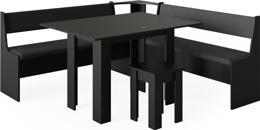 Eckbankgruppe Vicco Roman Schwarz 180 x 180 cm mit Tisch, Produktbild 