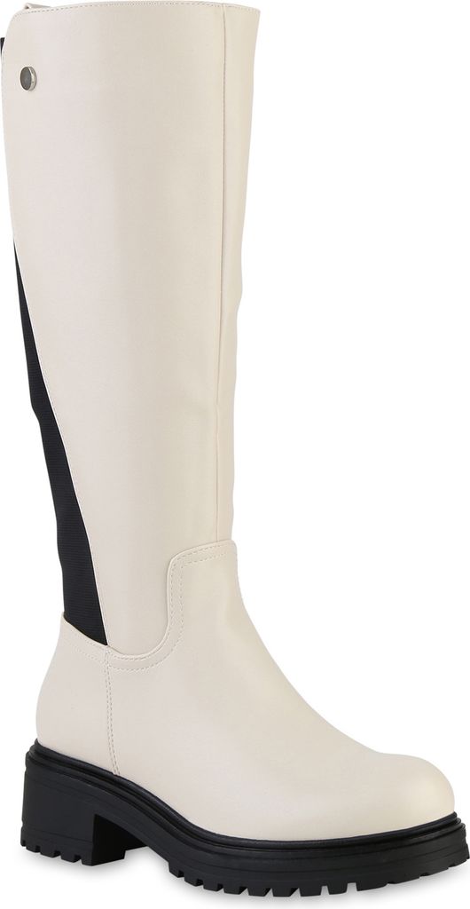 VAN HILL Damen Leicht Gefütterte Klassische Stiefel Profil-Sohle Schuhe 841441, Farbe: Beige, Größe: 36