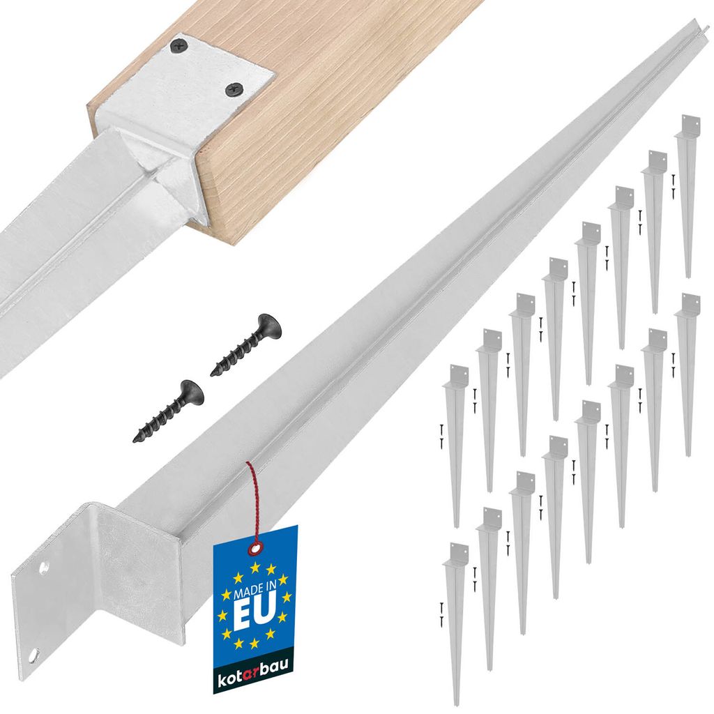 KOTARBAU 16er Set L Pfostenträger zum Einschlagen 500 mm Einschlag Erdanker 50 60 mm Bodenanker für Zäune Einschlaghülse für Holzpfosten Sta...