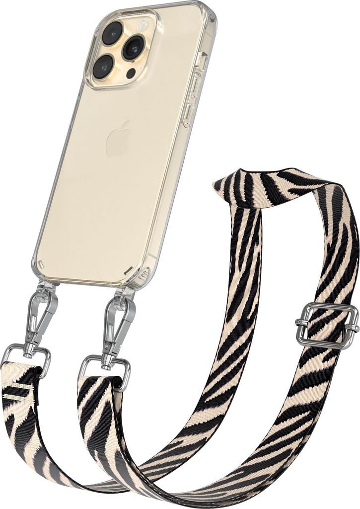 Apple iPhone 14 Pro Chain Eyelets Slim Neck Strap Set Zebra Style 13 Black/Taupe 06 Metall Silver