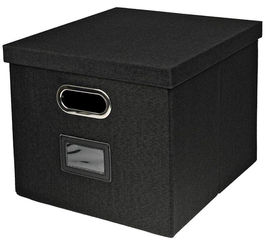 Aufbewahrungsbox mit Deckel für DIN A4 Hängemappen | 33 x 37,5 x 28 cm | Schwarz