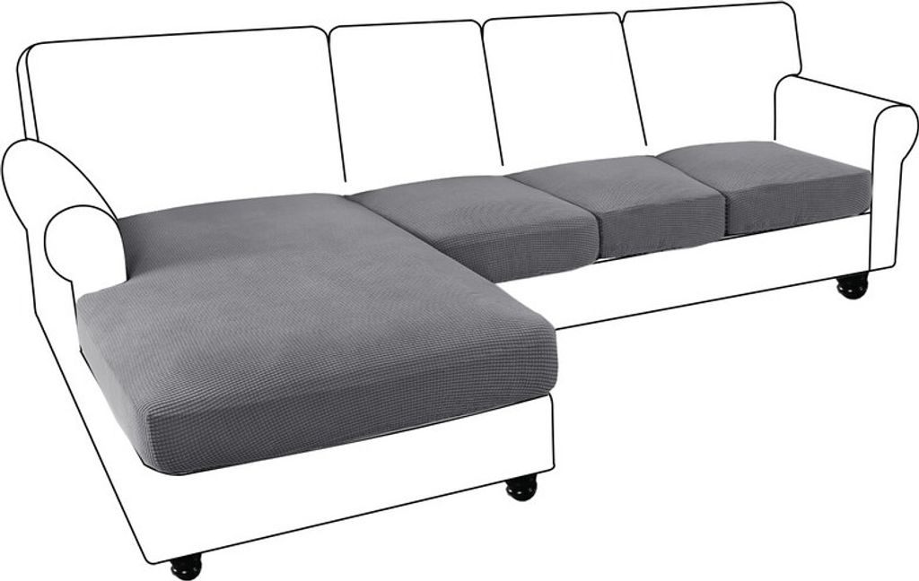 (4 Sitze,Hellgrau) 4 Stück Sofa-Sitzkissenbezüge L-Form Separates Kissen Couch-Chaise-Bezug Elastische Möbel (einschließlich 1 Chaise-Bezug...