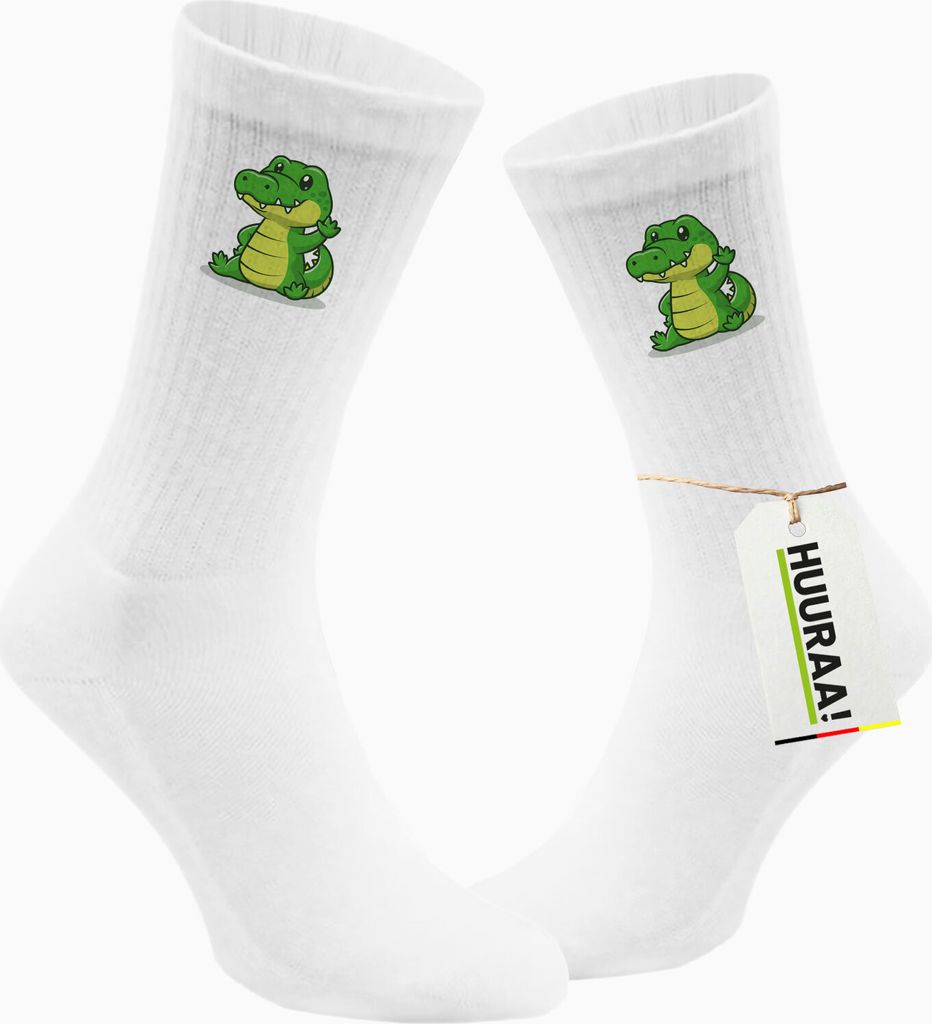 Huuraa Unisex Socken Krokodil Comic 37/41 White Baumwolle Tennissocken Geschenkidee
