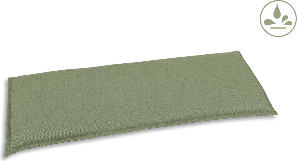 A light green bench cushion on a white background.