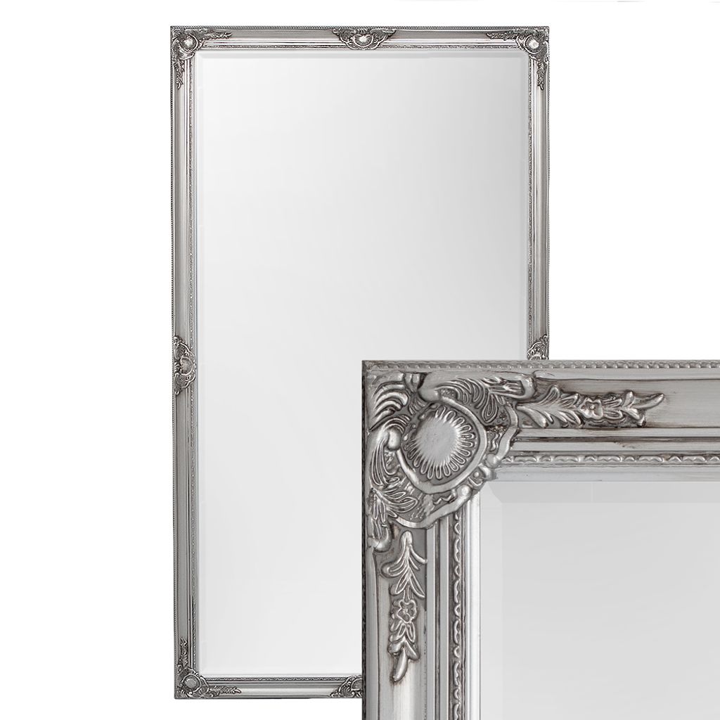 Spiegel silber antik 132 x 72 cm Holz Wandspiegel barock Badspiegel Standspiegel 