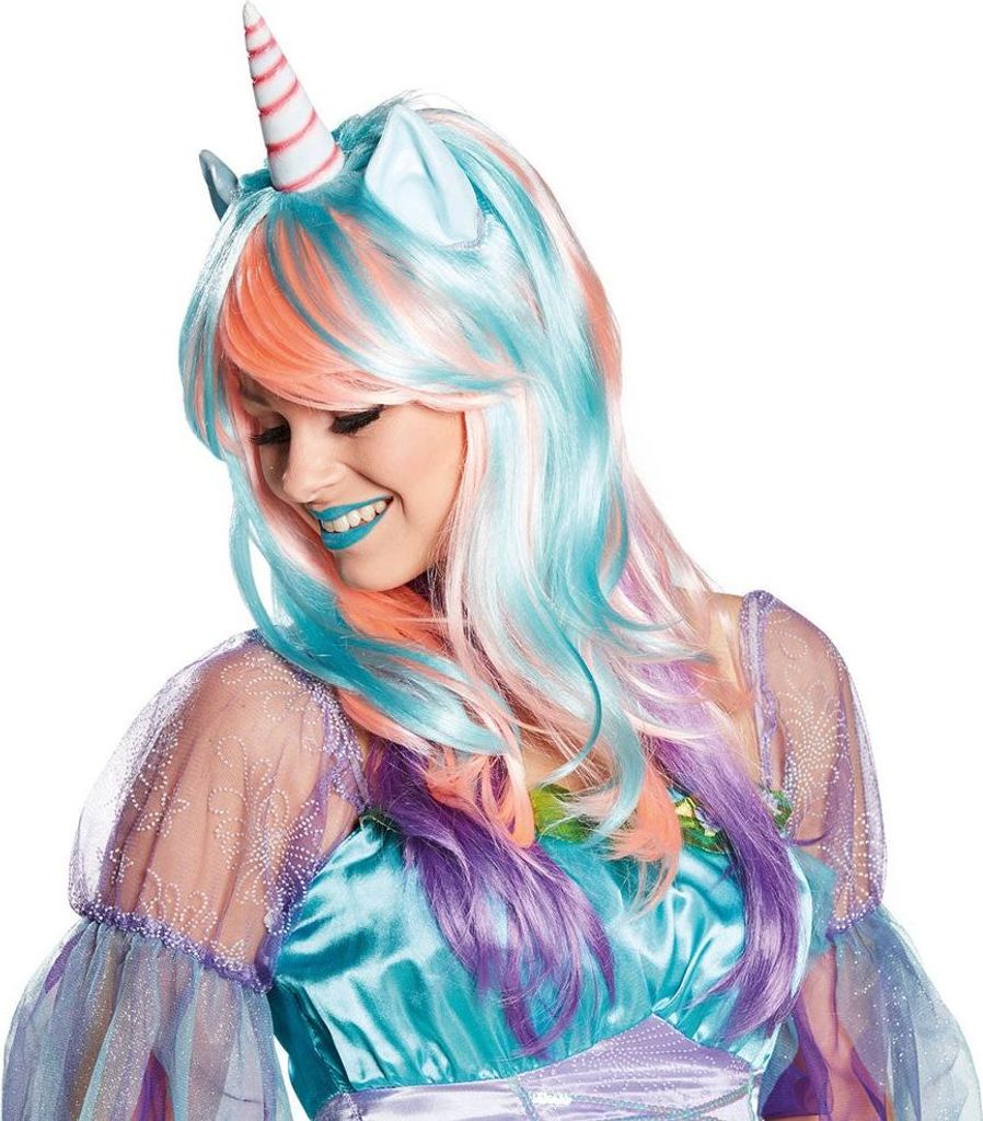 Damen Perücke Einhorn Magic Unicorn Fasching Karneval Produktbild 