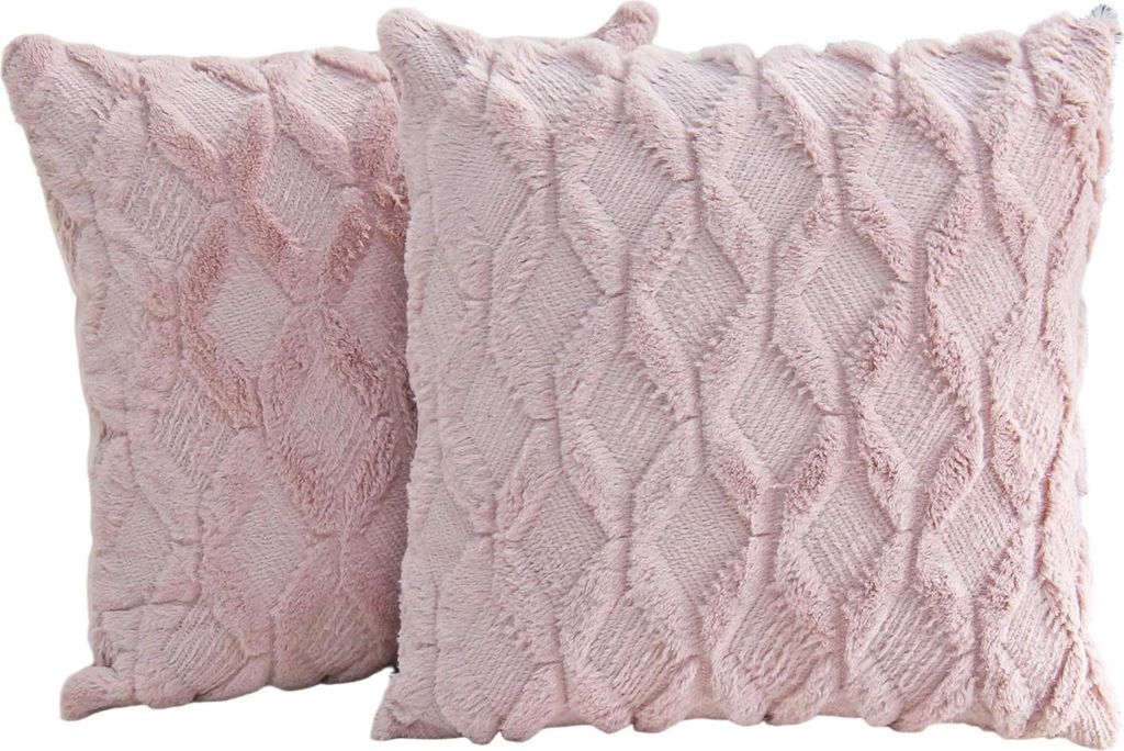 Plüschiger, kurzer Wollsamt, dekorativer Kissenbezug, r Stil, Kissenbezug aus Kunstfell für Sofa, Schlafzimmer, 2 Stück, 45,7 x 45,7 cm, Beige