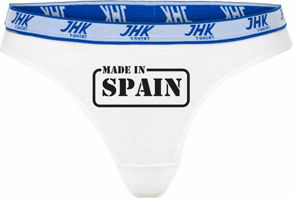 Damen Thong Slip - Boxer-0021-woman-white-h-S - weiß - S - hinten - SPAIN - lustiges Motiv - Spruch - Unterwäsche - Unterhose - Freizeit - lustig