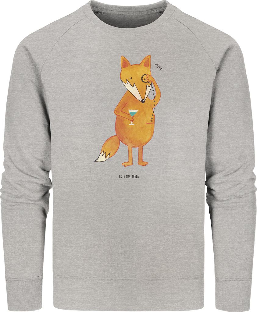 Mr. & Mrs. Panda Baumwoll Pullover Fuchs Lord Größe L - Heather Grey - Geschenk, Schick, Spruch Lustig, Bio-Pullover, Neugierig, Rundhals, Sweats...