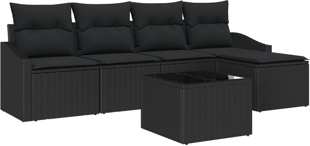 Möbel 6-teiliges Garten-Esszimmer-Set mit Polstern Beige Poly Rattan - Gartensofas 3355362