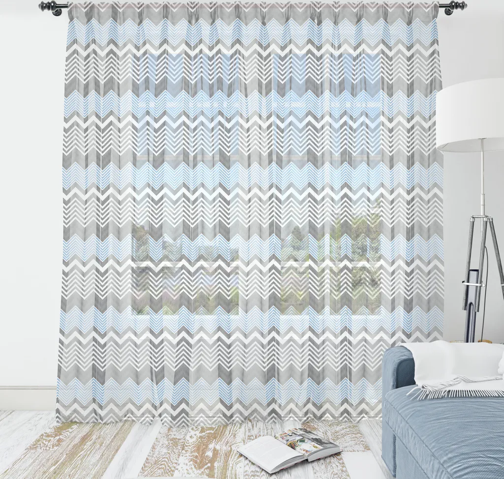 Décoration Murale en Tissu Satiné Moderne Zigzag Bleu et Gris XL