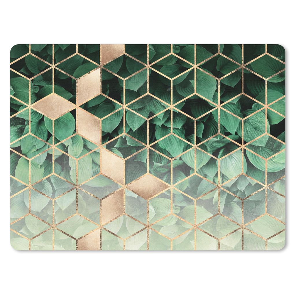 MuchoWow Mauspad Mousepad Blätter - Gold - Würfel - Luxus 40x30 cm - Mousepads - Maus Mat - Pad - Mausunterlage - Anti Rutsch