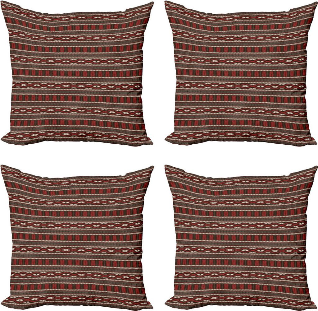 ABAKUHAUS Stammes Kissenbezug Set (4 Stück), Ikat Stil, Moderner Doppelseitiger Digitaldruck, 45 cm x 45 cm, Black Ruby Weiß