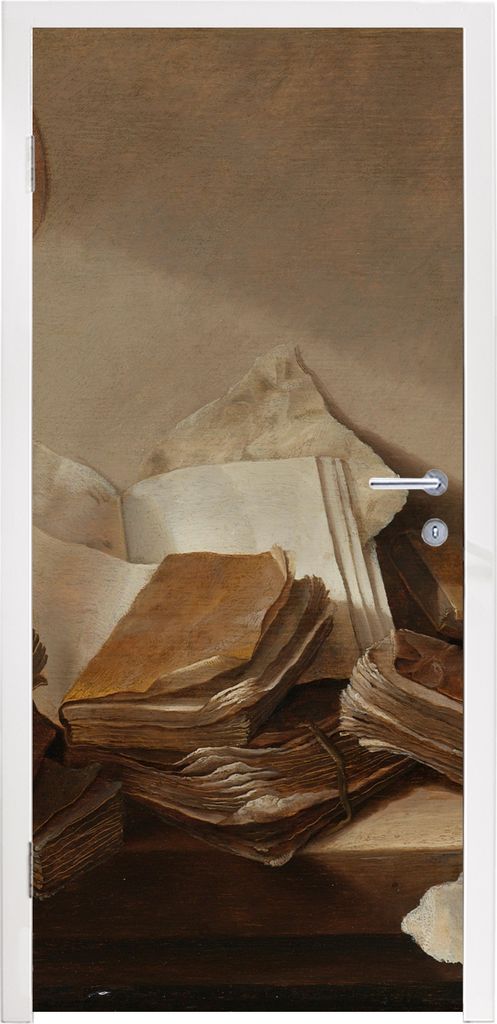 MuchoWow Türtapete Selbstklebende Türfolie Stilleben mit Büchern - Gemälde von Jan Davidsz. de Heem 95x215 cm Türposter Türaufkleber Klebef...