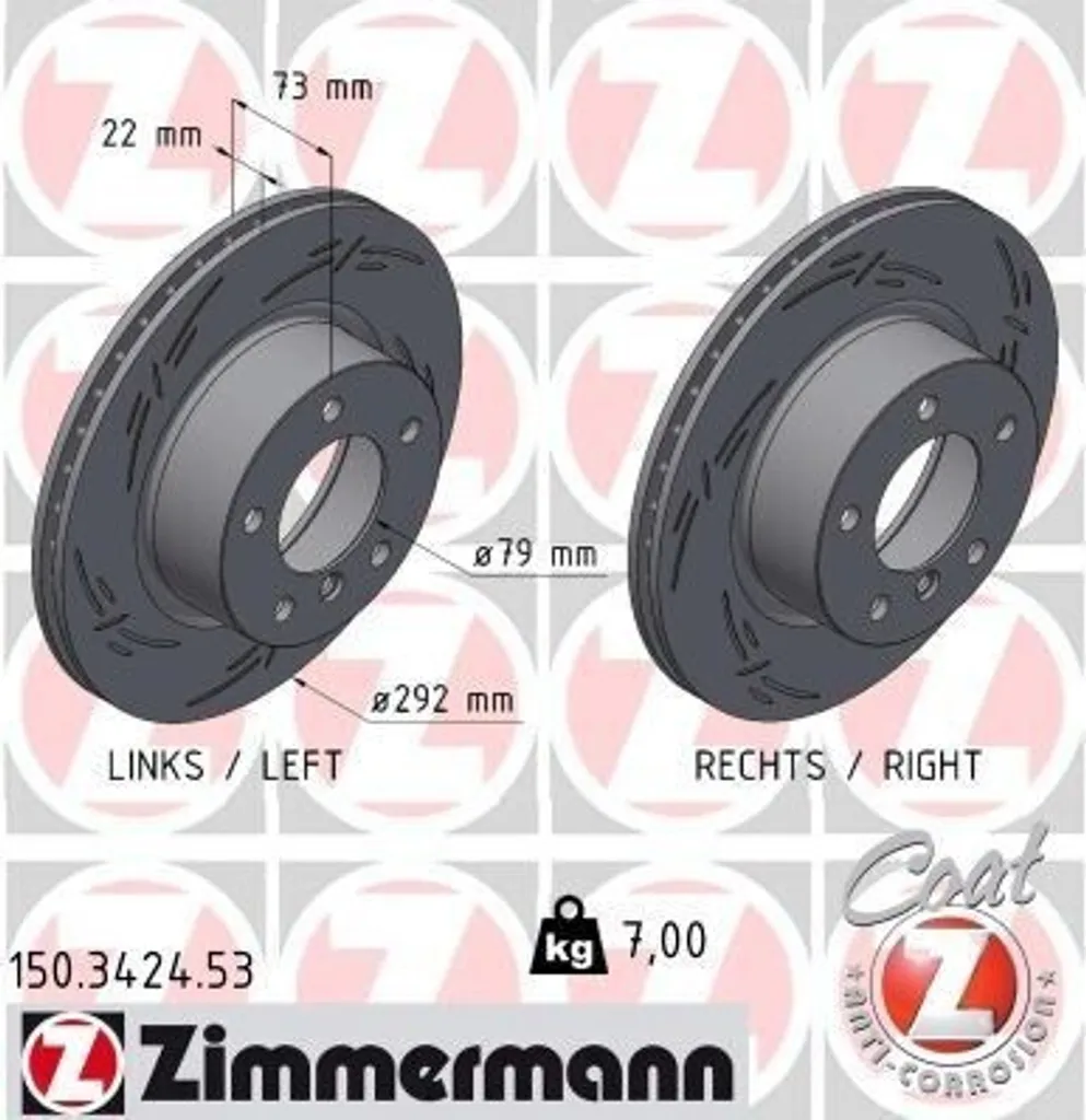 Paire de disques de frein ventilés Zimmermann 150.3424.53 BMW E90