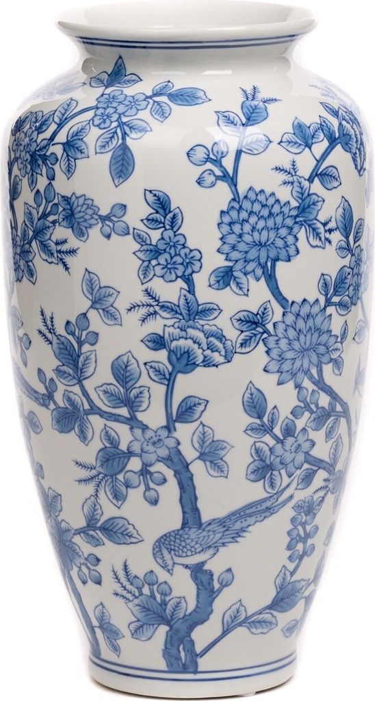 Goodwill Vase Paradiesvogel Porzellan Weiß-Blau D 22 cm H 37 cm